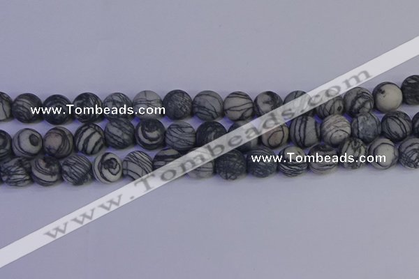 CTJ405 15.5 inches 14mm round matte black water jasper beads