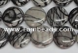 CTJ41 15.5 inches 16mm flat round black water jasper beads wholesale