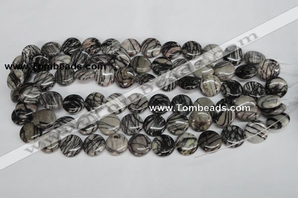 CTJ41 15.5 inches 16mm flat round black water jasper beads wholesale