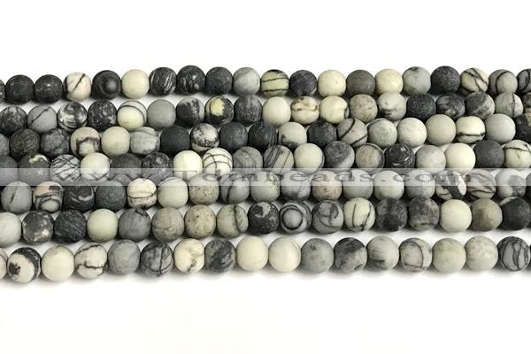 CTJ431 15 inches 6mm round matte black water jasper beads