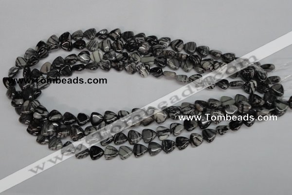 CTJ55 15.5 inches 10*10mm triangle black water jasper beads wholesale