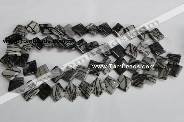 CTJ64 15.5 inches 16*16mm diamond black water jasper beads wholesale