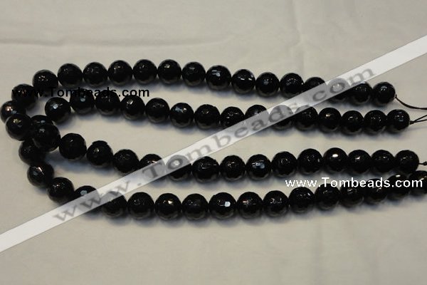 CTO109 15.5 inches 10mm faceted round natural black tourmaline beads