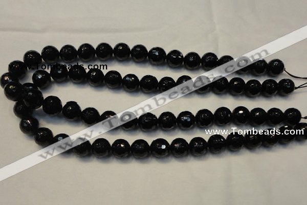 CTO110 15.5 inches 12mm faceted round natural black tourmaline beads