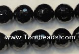 CTO111 15.5 inches 14mm faceted round natural black tourmaline beads