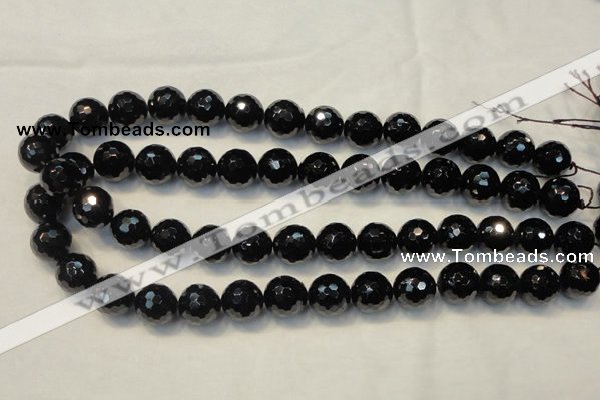 CTO111 15.5 inches 14mm faceted round natural black tourmaline beads