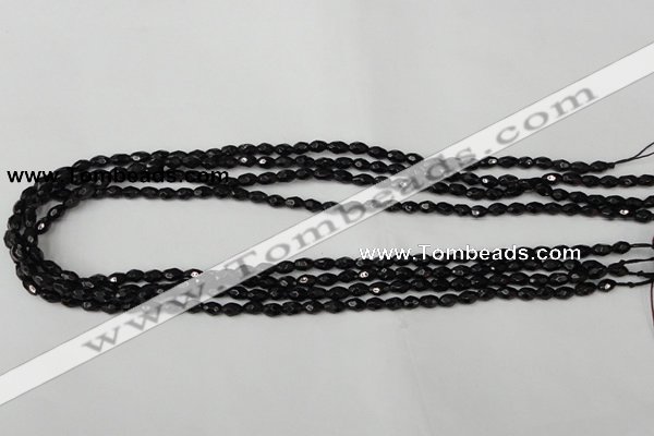 CTO115 15.5 inches 4*6mm faceted rice black tourmaline beads