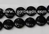 CTO128 15.5 inches 12mm flat round black tourmaline beads