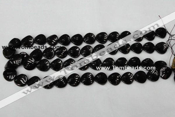 CTO129 15.5 inches 16mm twisted coin black tourmaline beads