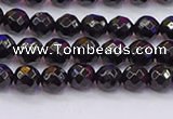 CTO135 15.5 inches 4mm faceted round black tourmaline beads