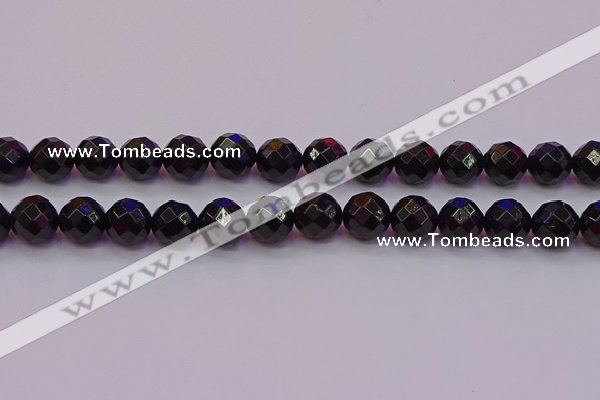 CTO139 15.5 inches 12mm faceted round black tourmaline beads