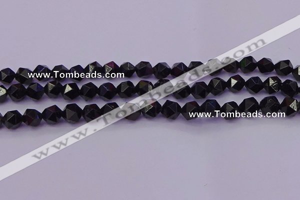 CTO646 15.5 inches 8mm faceted nuggets black tourmaline beads