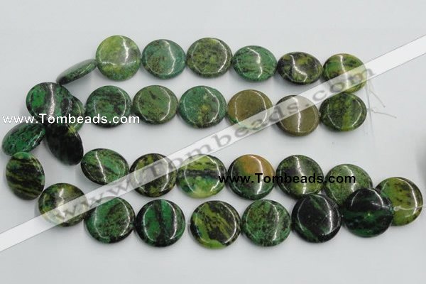 CTP09 15.5 inches 25mm flat round yellow green pine gemstone beads