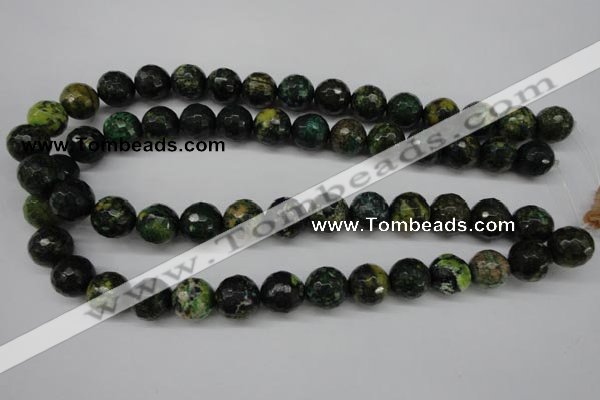 CTP215 15.5 inches 14mm faceted round yellow pine turquoise beads