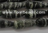 CTR103 15.5 inches 8*20mm faceted teardrop green silver line jasper beads