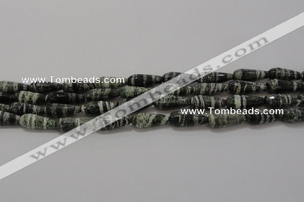 CTR103 15.5 inches 8*20mm faceted teardrop green silver line jasper beads