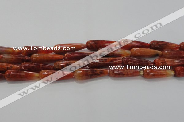 CTR143 15.5 inches 10*30mm faceted teardrop natural fire agate beads