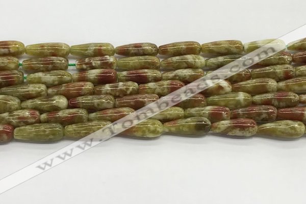 CTR152 15.5 inches 6*16mm teardrop green dragon serpentine jasper beads