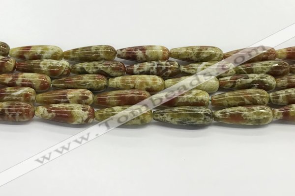 CTR153 15.5 inches 10*30mm teardrop green dragon serpentine jasper beads