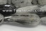 CTR156 15.5 inches 10*30mm faceted teardrop black rutilated quartz beads