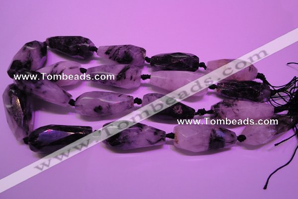 CTR207 16*35mm - 18*43mm faceted teardrop black rutilated quartz beads