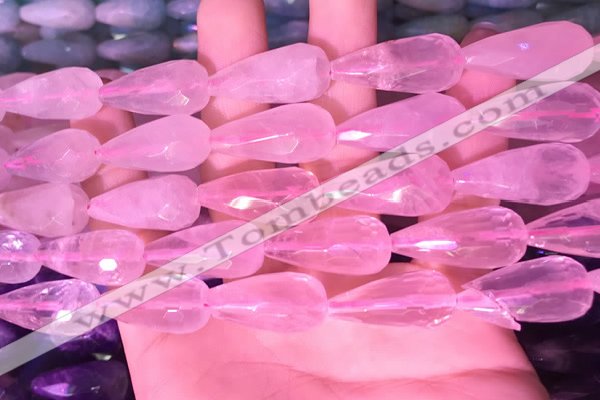 CTR305 15.5 inches 10*25mm faceted teardrop rose quartz beads