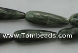 CTR35 15.5 inches 10*30mm faceted teardrop green hair stone beads