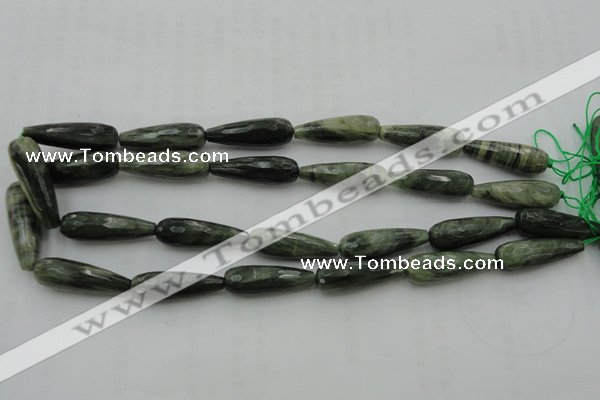 CTR35 15.5 inches 10*30mm faceted teardrop green hair stone beads