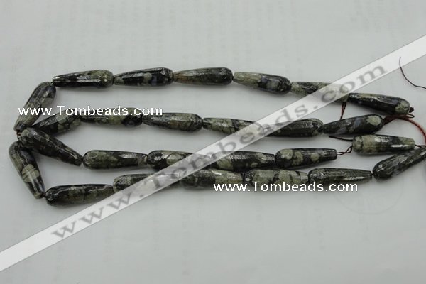 CTR37 15.5 inches 10*30mm faceted teardrop grey opal gemstone beads