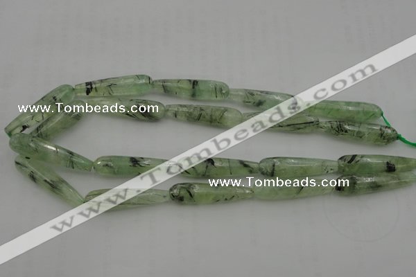 CTR43 15.5 inches 10*40mm faceted teardrop green rutilated quartz beads