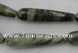 CTR49 15.5 inches 10*40mm faceted teardrop green hair stone beads