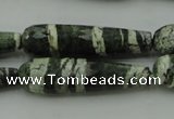 CTR53 15.5 inches 10*40mm faceted teardrop green silver line jasper beads