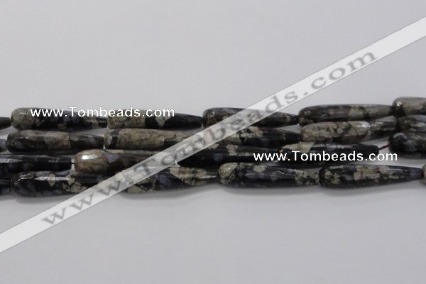 CTR60 15.5 inches 10*40mm faceted teardrop grey opal gemstone beads