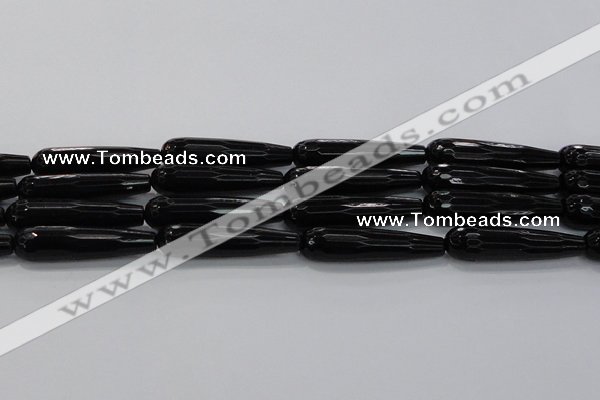 CTR64 15.5 inches 10*40mm faceted teardrop black agate beads