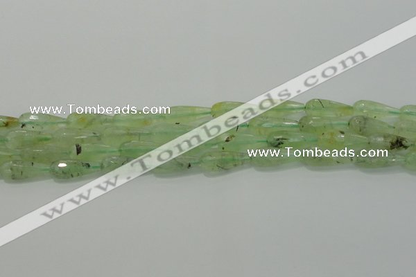 CTR93 15.5 inches 8*20mm faceted teardrop green rutilated quartz beads