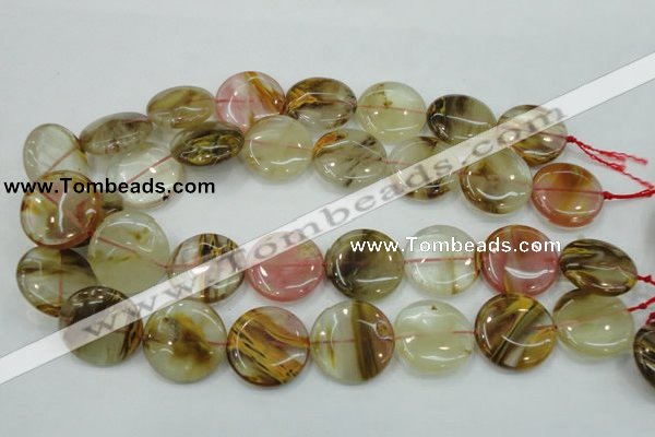 CTS50 15.5 inches 25mm flat round tigerskin glass beads wholesale