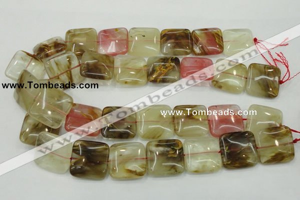 CTS53 15.5 inches 25*25mm square tigerskin glass beads wholesale