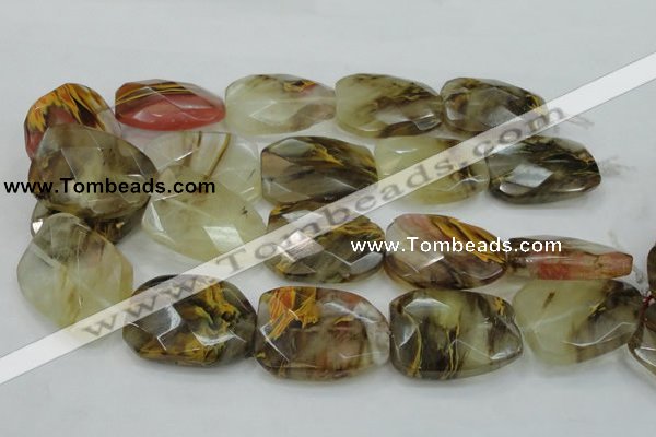 CTS54 30*40mm faceted & twisted rectangle tigerskin glass beads