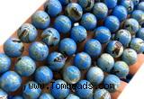 CTU3150 15 inches 12mm round gold vein howlite turquoise beads