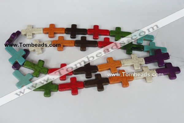 CTU733 15.5 inches 22*30mm cross dyed turquoise beads wholesale