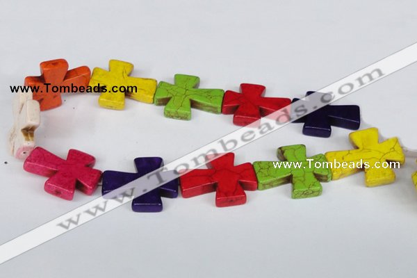 CTU734 15.5 inches 30*36mm cross dyed turquoise beads wholesale