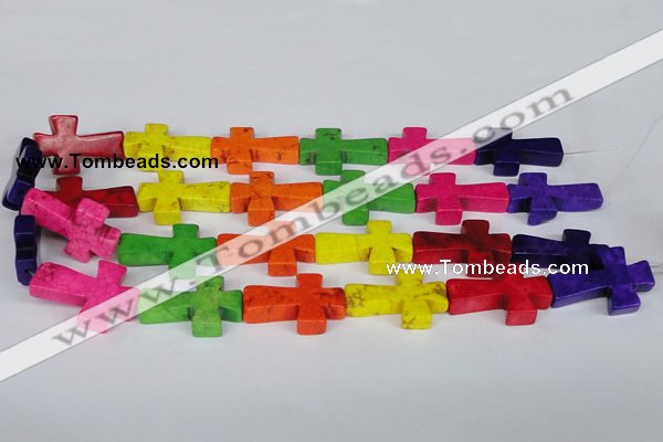 CTU735 15.5 inches 20*30mm cross dyed turquoise beads wholesale