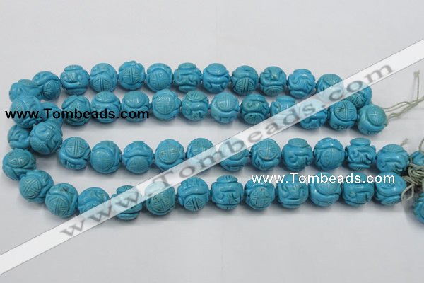 CTU883 15.5 inches 15mm carved round dyed turquoise beads