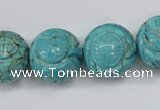 CTU884 15.5 inches 18mm carved round dyed turquoise beads