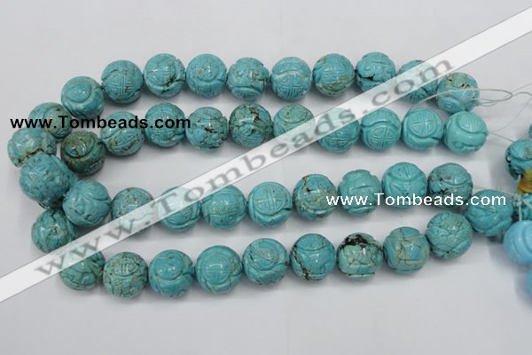 CTU884 15.5 inches 18mm carved round dyed turquoise beads