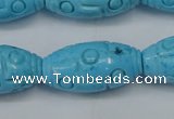 CTU885 15.5 inches 15*30mm carved rice dyed turquoise beads