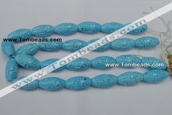 CTU885 15.5 inches 15*30mm carved rice dyed turquoise beads