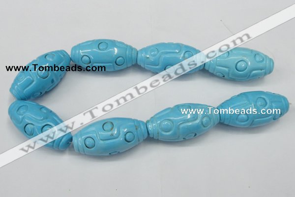 CTU887 15.5 inches 25*50mm carved rice dyed turquoise beads