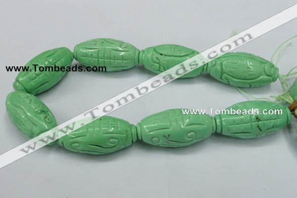 CTU890 15.5 inches 25*50mm carved rice dyed turquoise beads