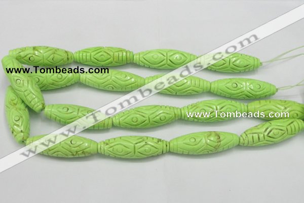 CTU892 15.5 inches 15*45mm carved rice dyed turquoise beads